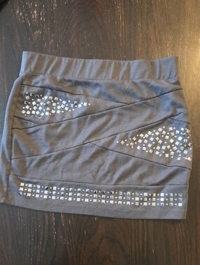 Love Tease Gray Mini Skirt with Silver Stud Accents